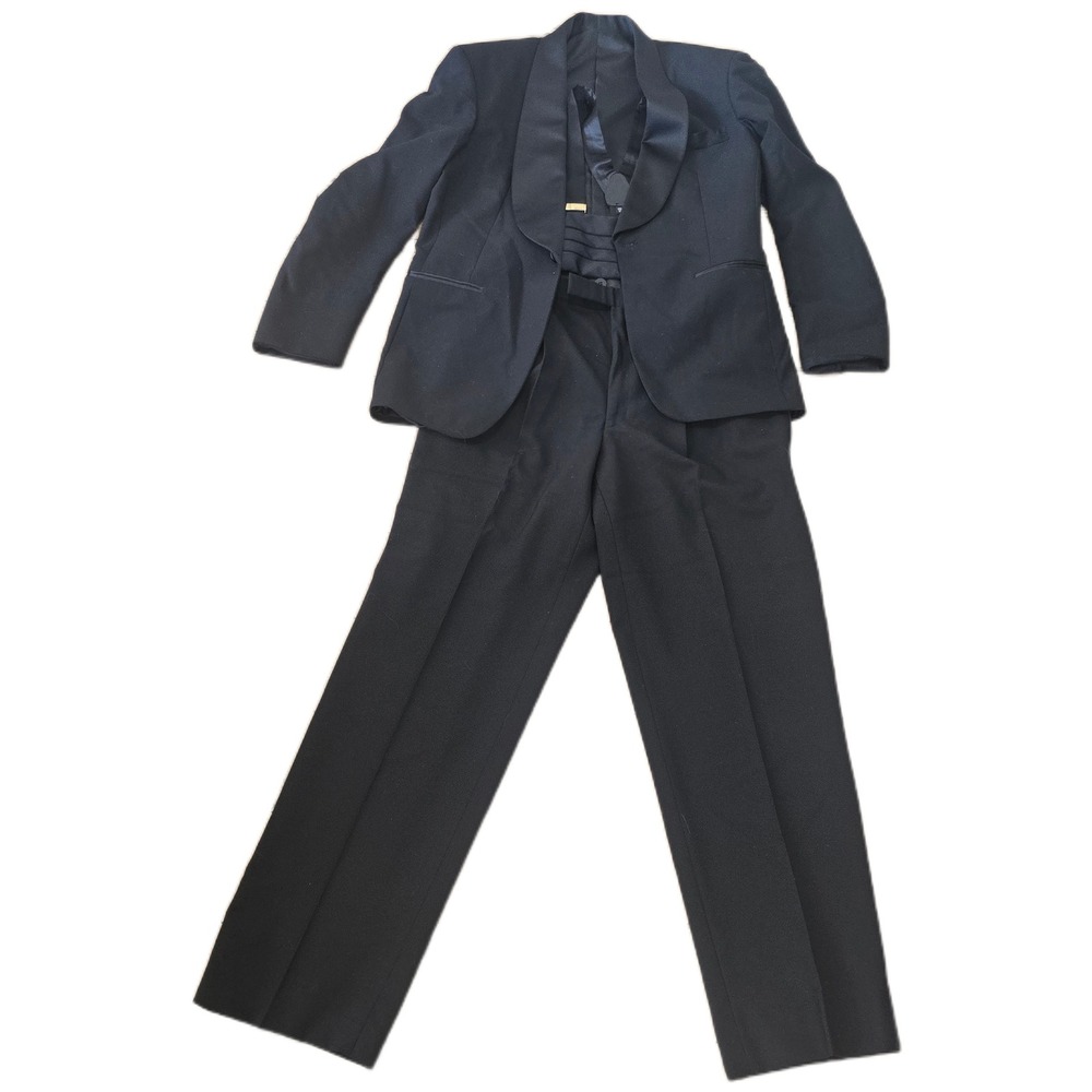 Neil Allyn Mens Black 100% Wool Tuxedo Suit Shawl Lapel Formal 36 Regular 36R